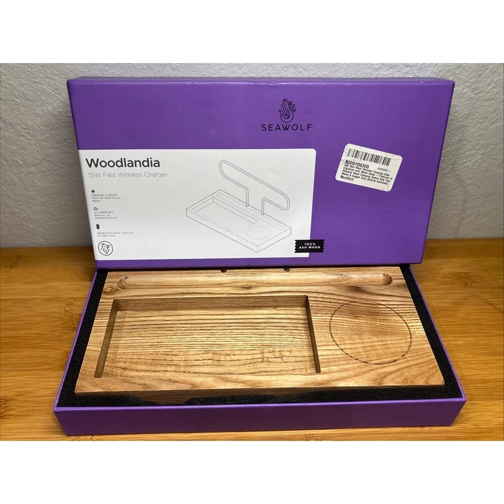 Seawolf Woodlandia 15W Fast Wireless Charger Ash Wood Premium Organizer Open Box